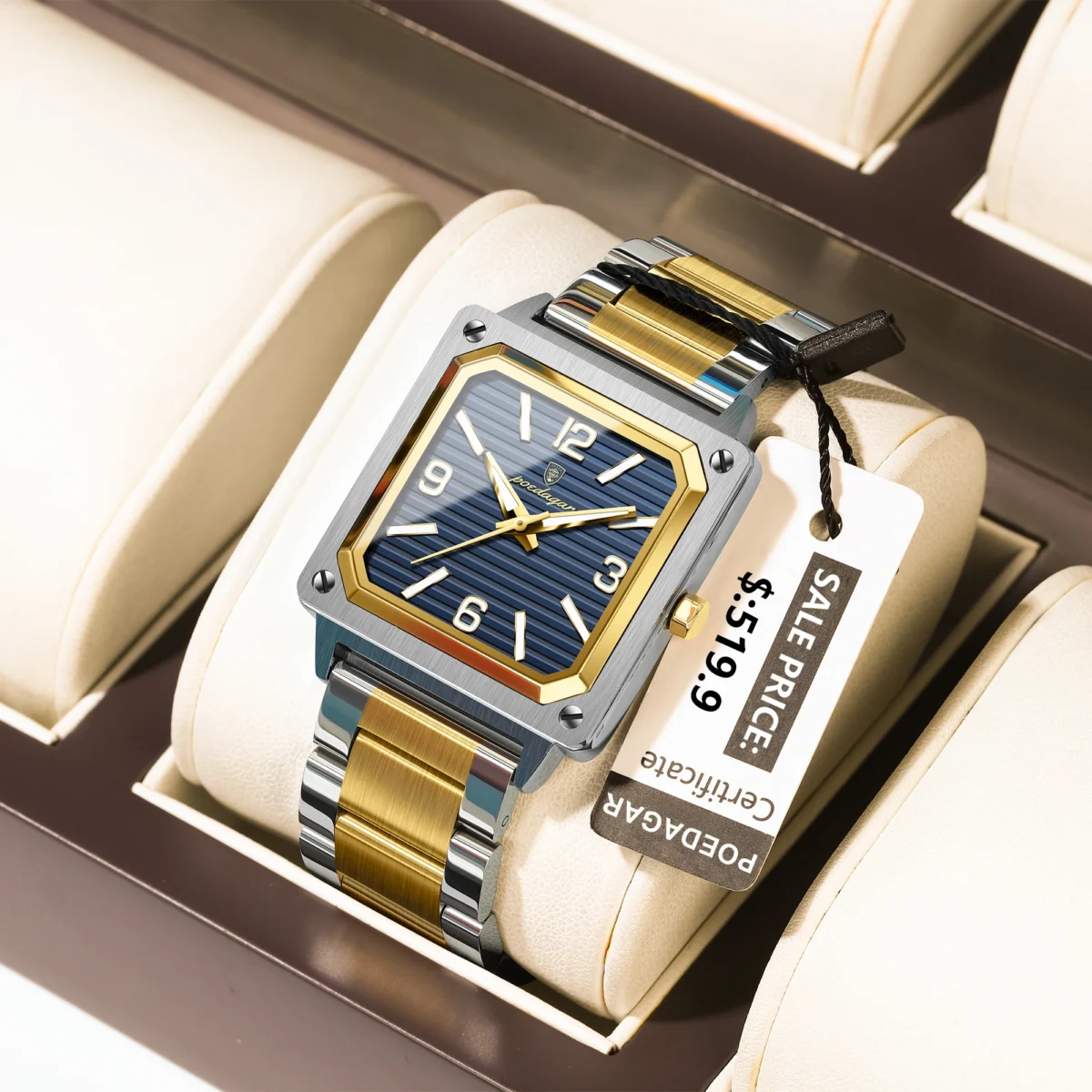 POEDAGAR Luxury Man Wristwatch Square Quartz Waterproof Luminous Stainless Steel - Image 1