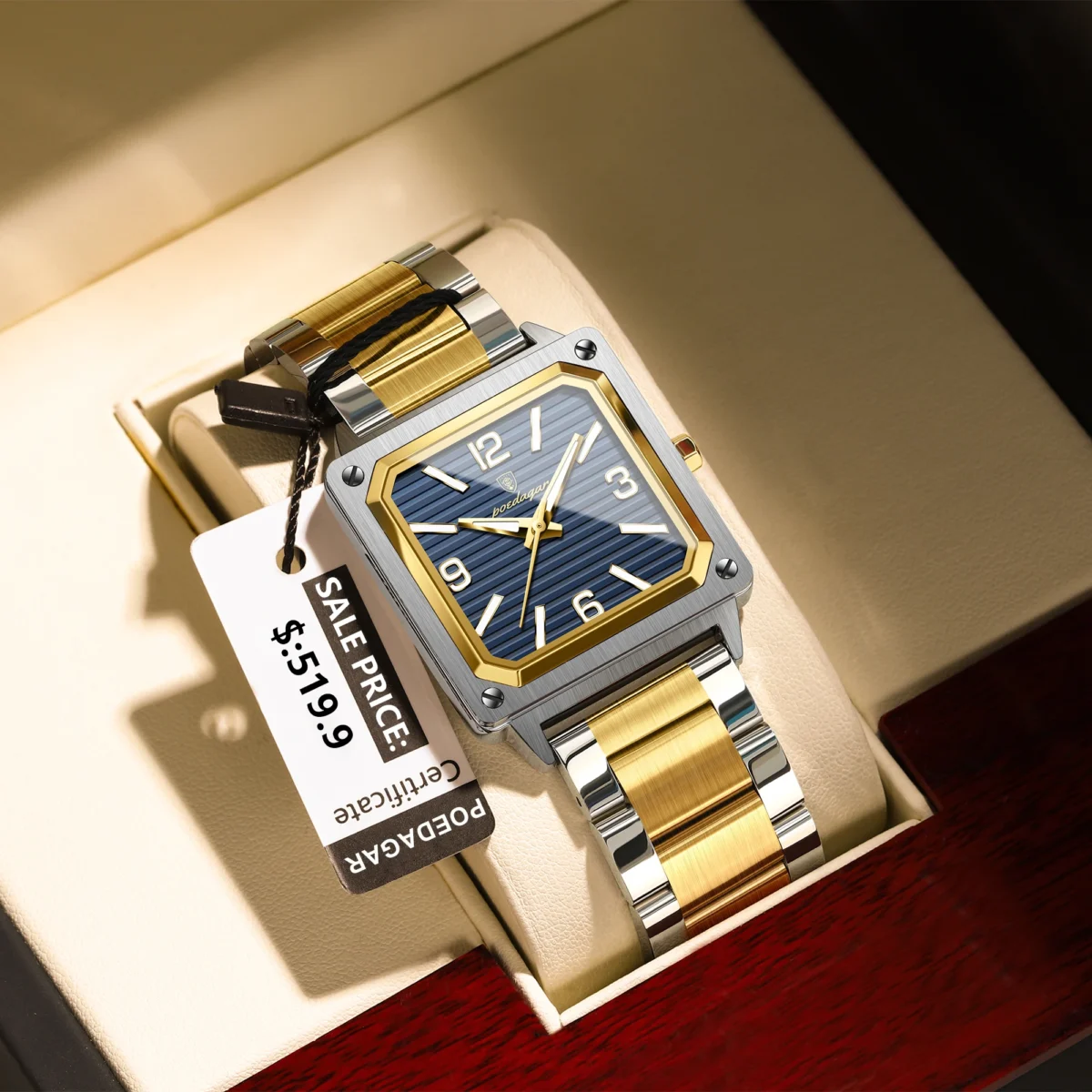POEDAGAR Luxury Man Wristwatch Square Quartz Waterproof Luminous Stainless Steel - Image 2