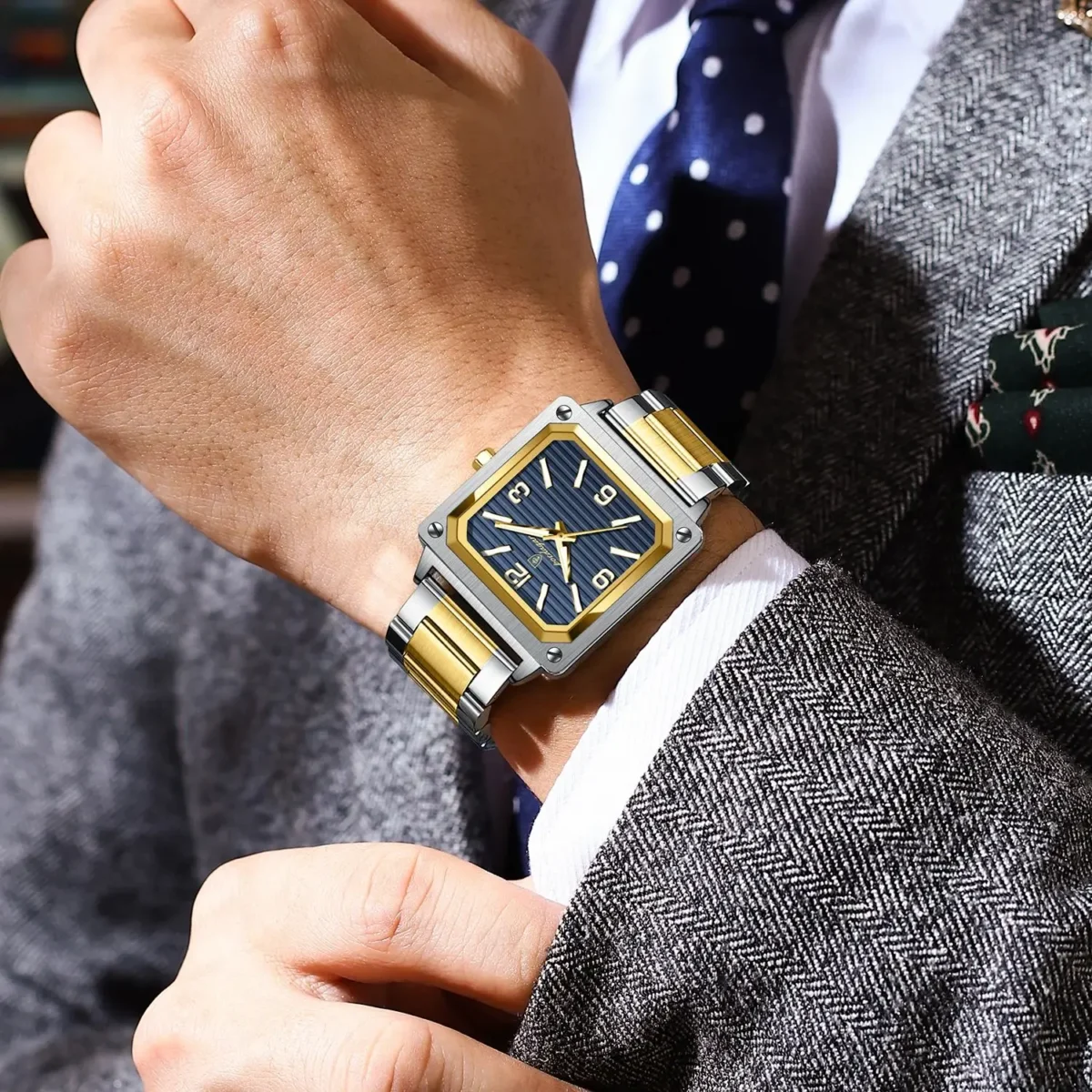 POEDAGAR Luxury Man Wristwatch Square Quartz Waterproof Luminous Stainless Steel - Image 5