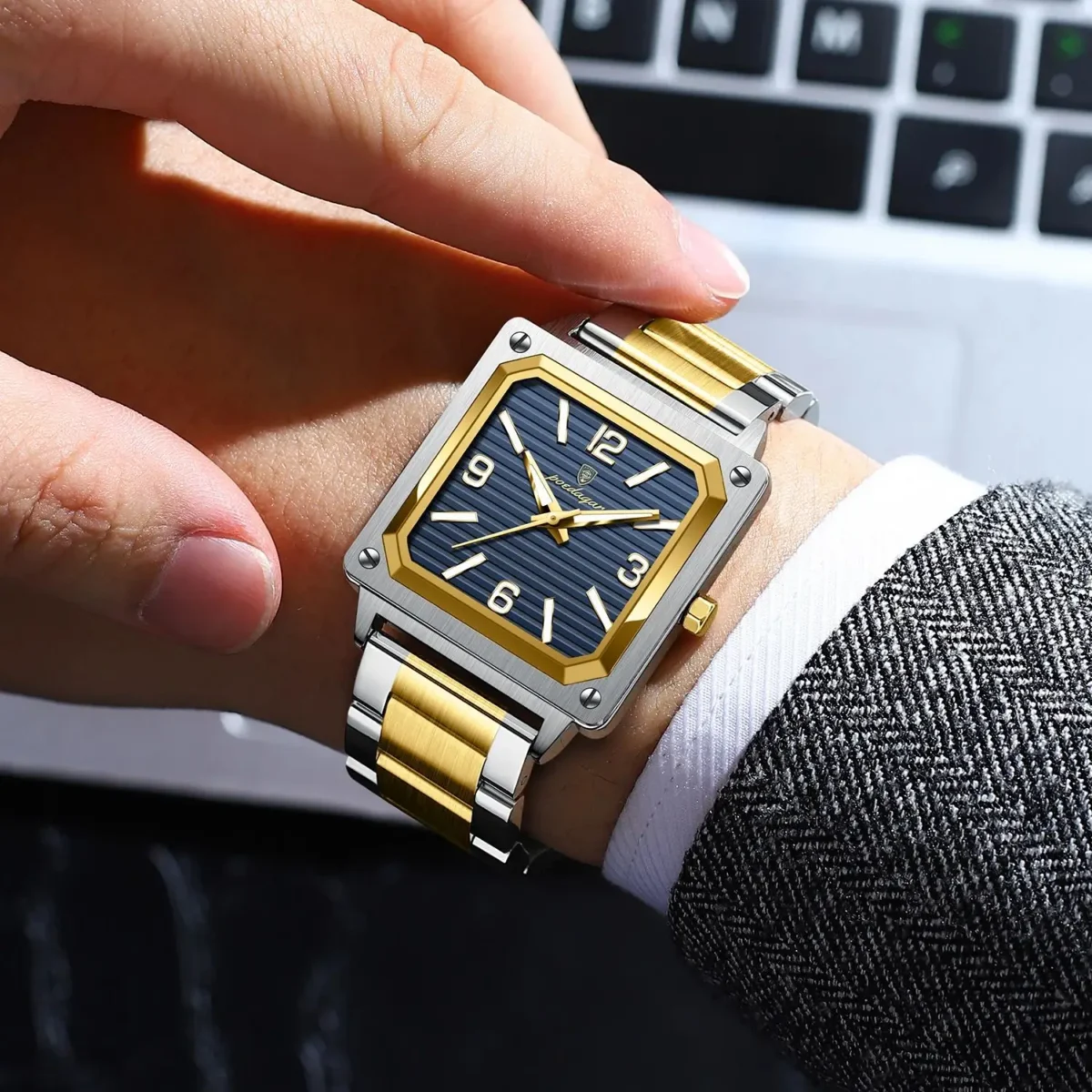 POEDAGAR Luxury Man Wristwatch Square Quartz Waterproof Luminous Stainless Steel - Image 6
