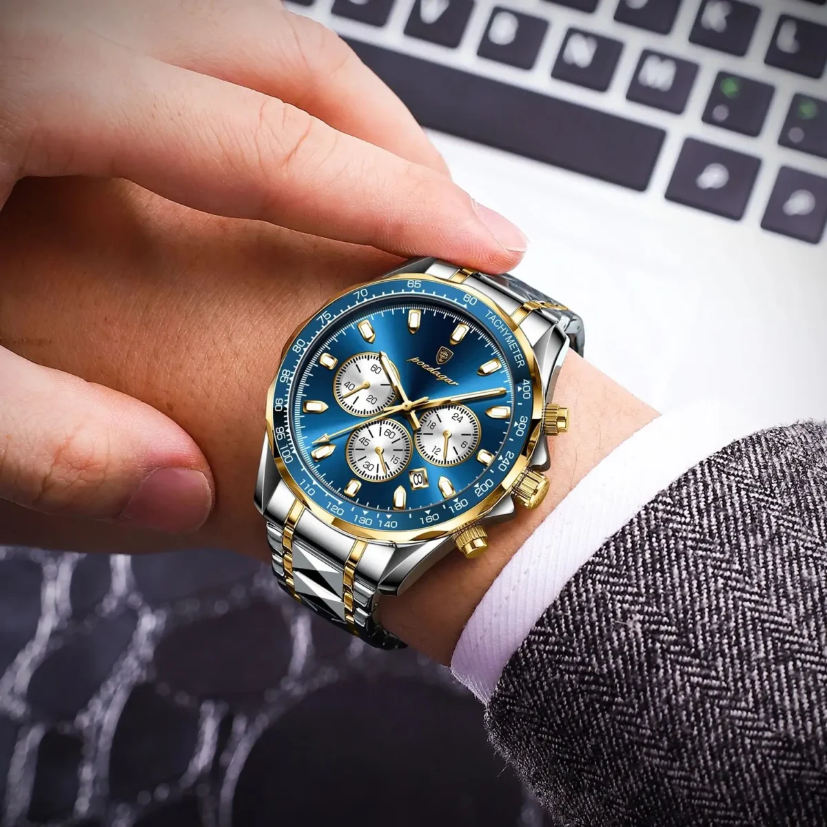 POEDAGAR Luxury Sports Watch Men Quartz Waterproof Luminous Date Stainless Steel - Image 5