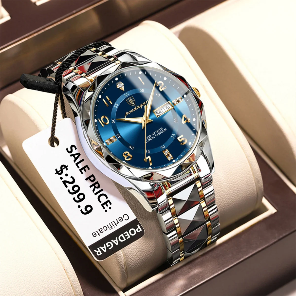 POEDAGAR Men's Luxury Watch Waterproof Luminous Metal Bracelets - Image 1