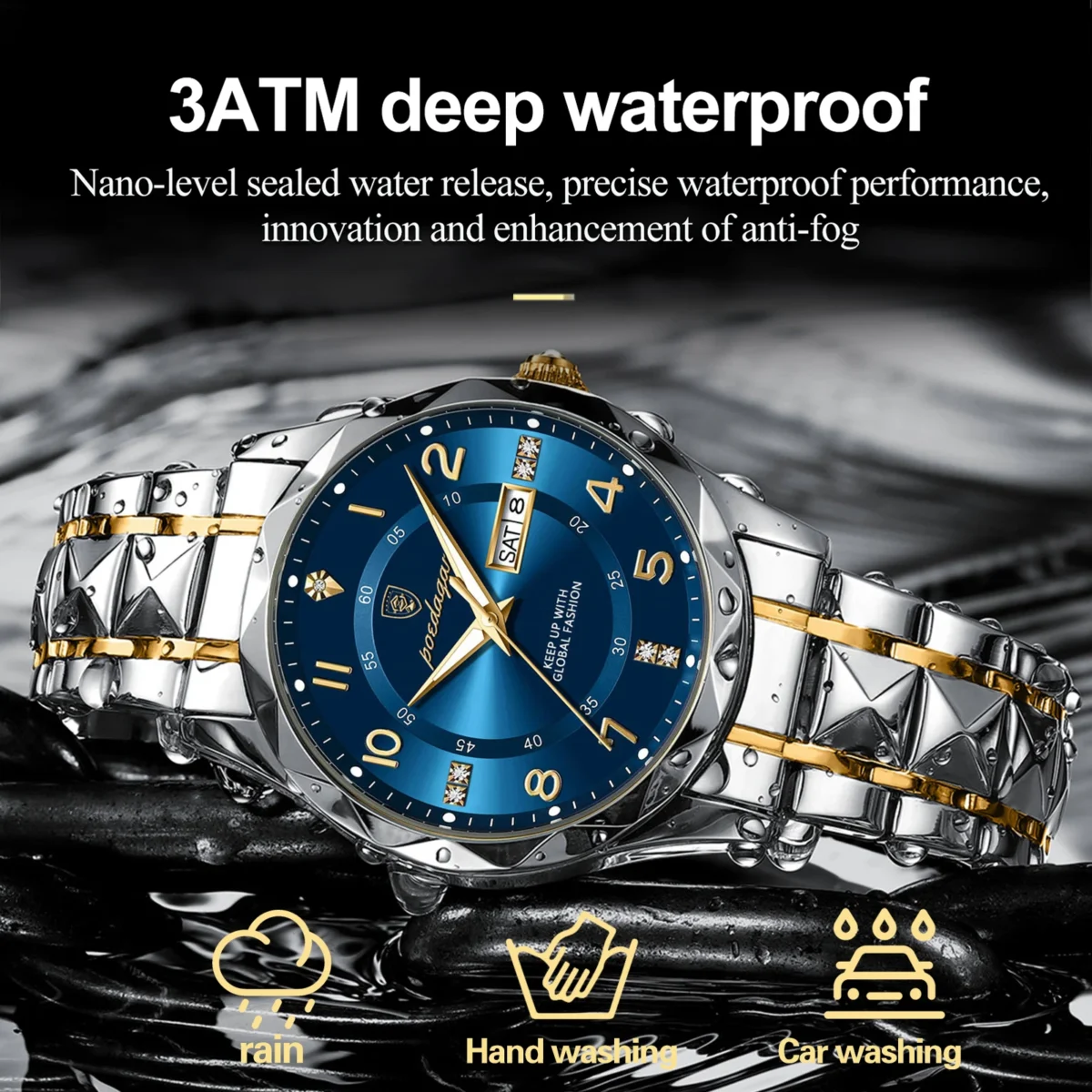 POEDAGAR Men's Luxury Watch Waterproof Luminous Metal Bracelets - Image 3