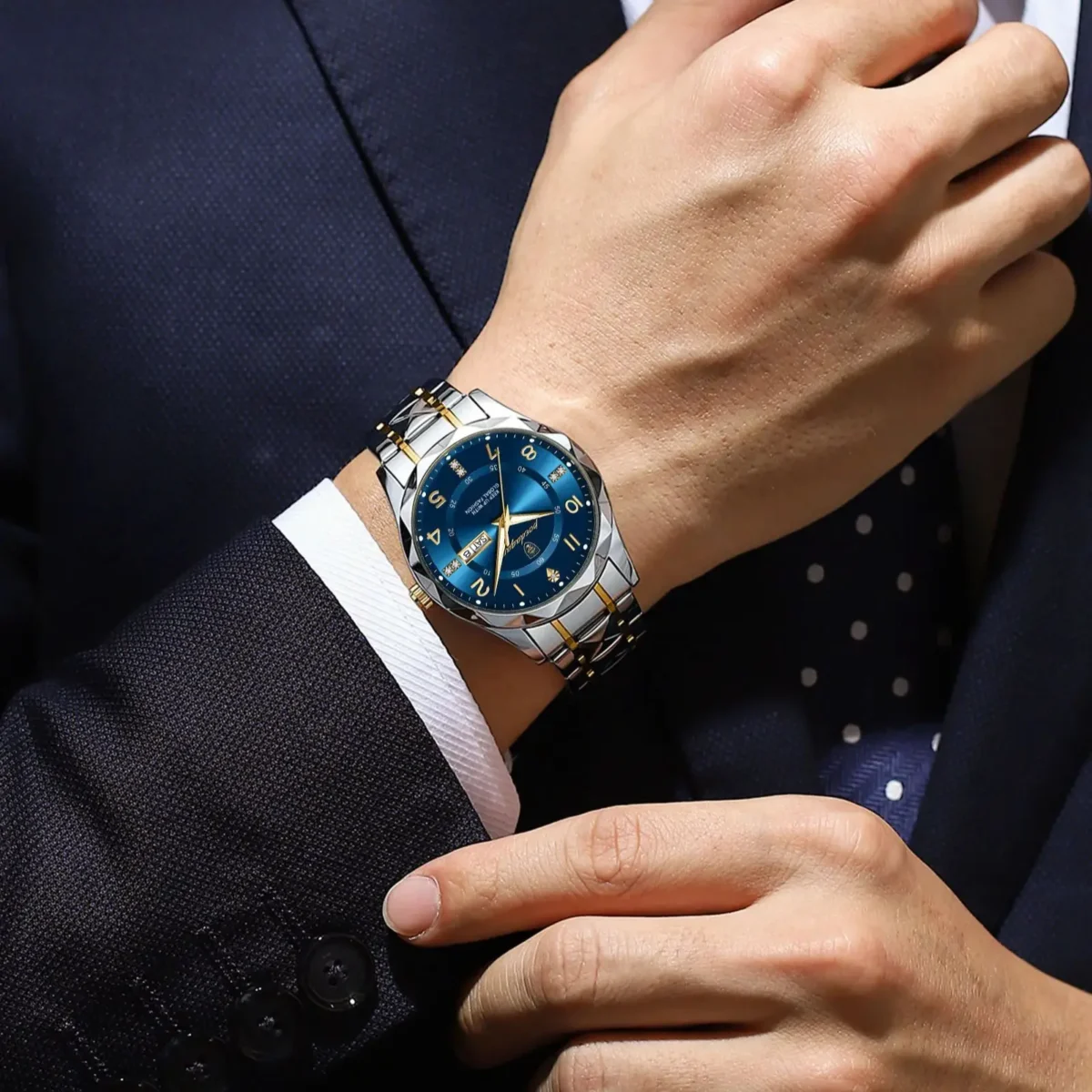 POEDAGAR Men's Luxury Watch Waterproof Luminous Metal Bracelets - Image 5