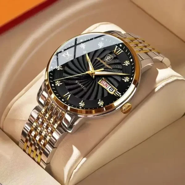 POEDAGAR Luxury Mens Watch Luminous Waterproof Unique Striped Stainless