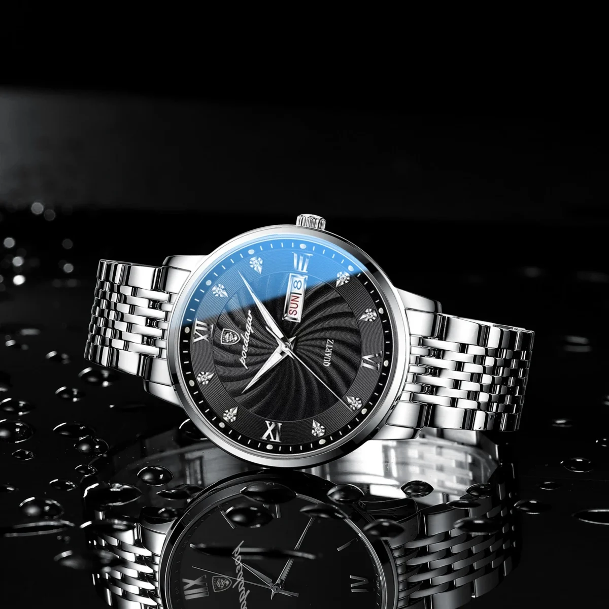 POEDAGAR Luxury Mens Watch Luminous Waterproof Unique Striped Stainless - Image 5