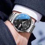 POEDAGAR Luxury Mens Watch Luminous Waterproof Unique Striped Stainless - Image 6