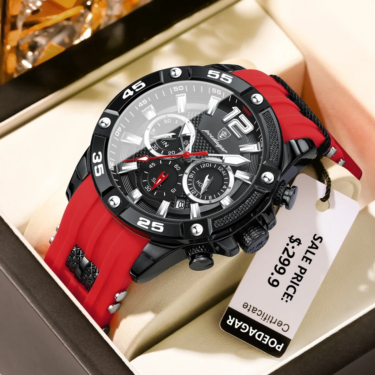 POEDAGAR Men's Sport Illuminated Waterproof Watch - Silicone Bracelets - Image 2