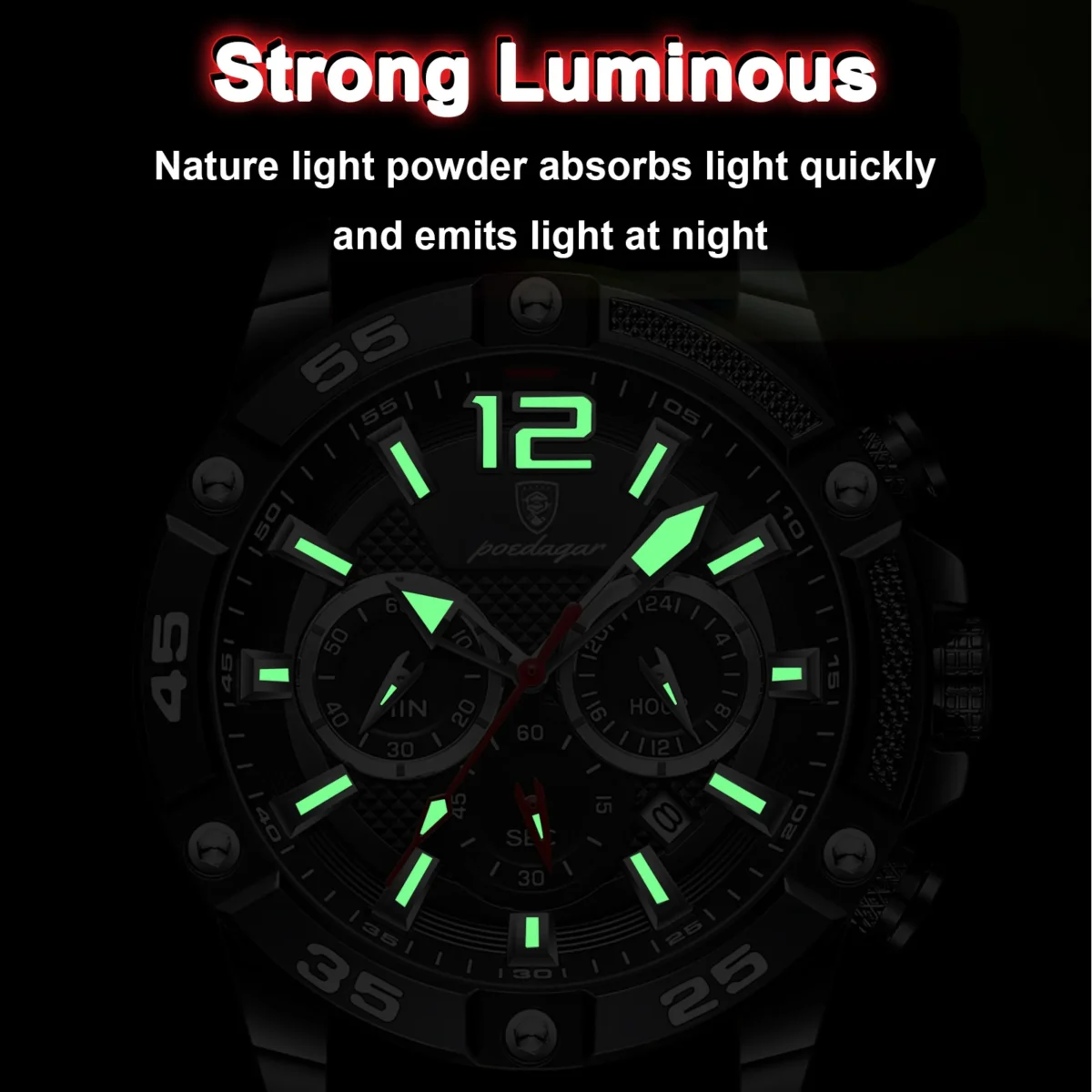 POEDAGAR Men's Sport Illuminated Waterproof Watch - Silicone Bracelets - Image 4