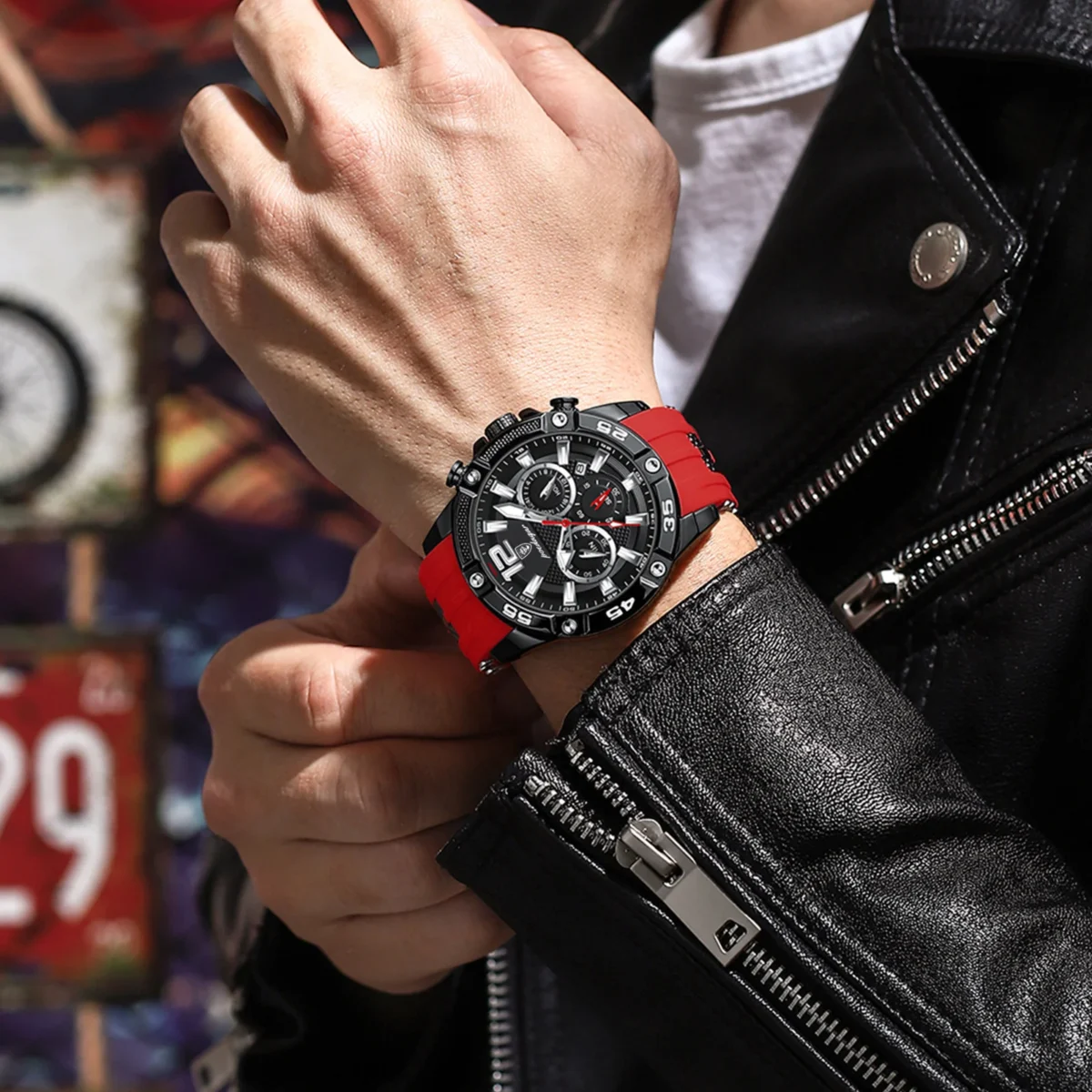 POEDAGAR Men's Sport Illuminated Waterproof Watch - Silicone Bracelets - Image 5