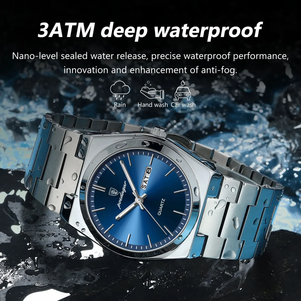 POEDAGAR Luxury Watch For Man Waterproof Luminous Date Week Stainless - Image 3