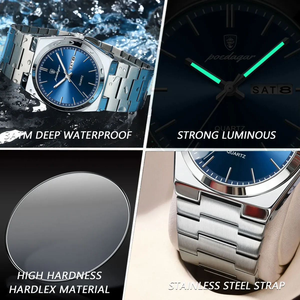 POEDAGAR Luxury Watch For Man Waterproof Luminous Date Week Stainless - Image 4